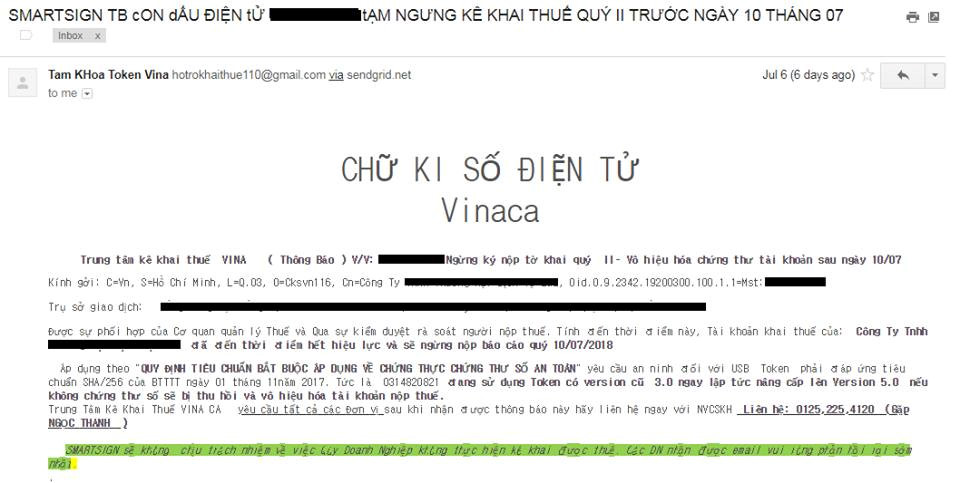 Một trong nhiều mail hù dọa khách hàng - Chị Anh Thư cung cấp